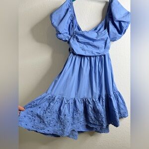 EN SAISON Juliet Bow Back Babydoll Dress Blue Sz Medium
